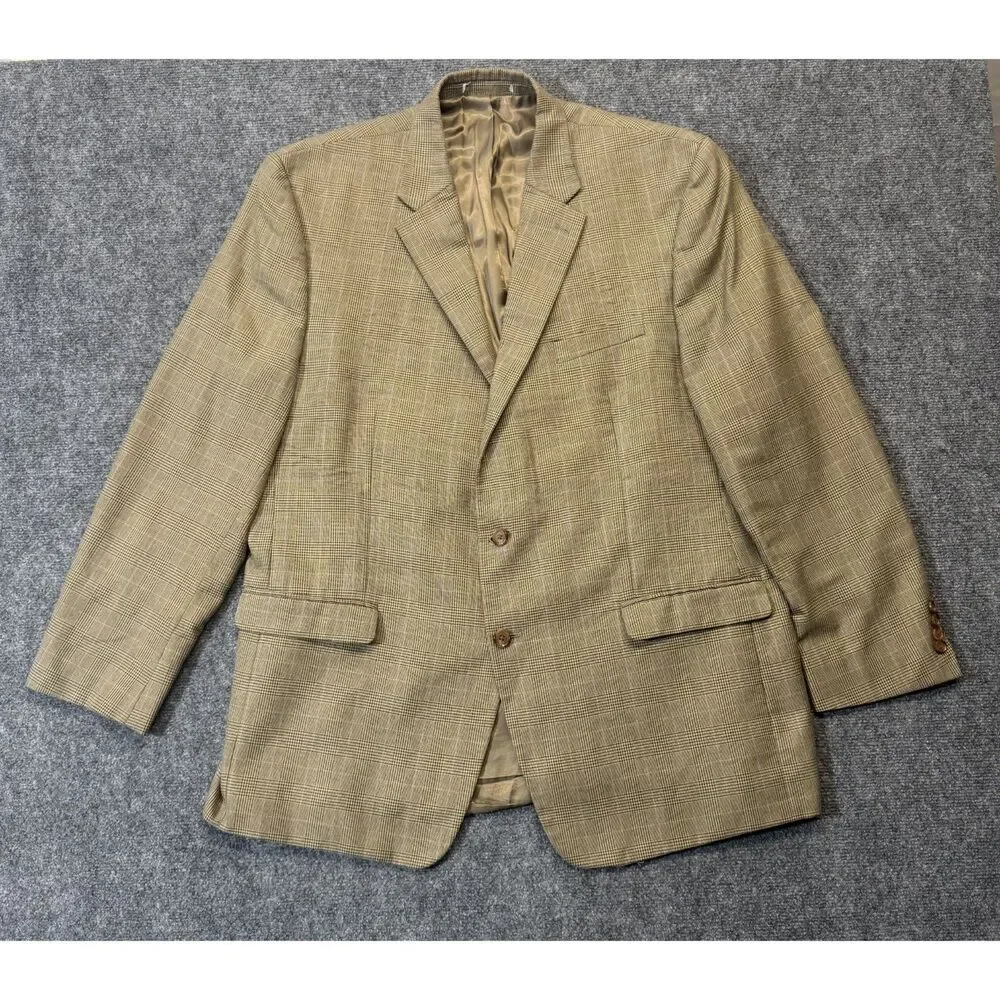 Lauren Ralph Lauren Mens Tan Glen Plaid Blazer Sport Coat 2 Button Classic